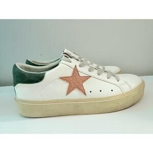 Shu Shop Reba Leather Sneakers Women’s Size 8 Beige Suede Heel Excellent